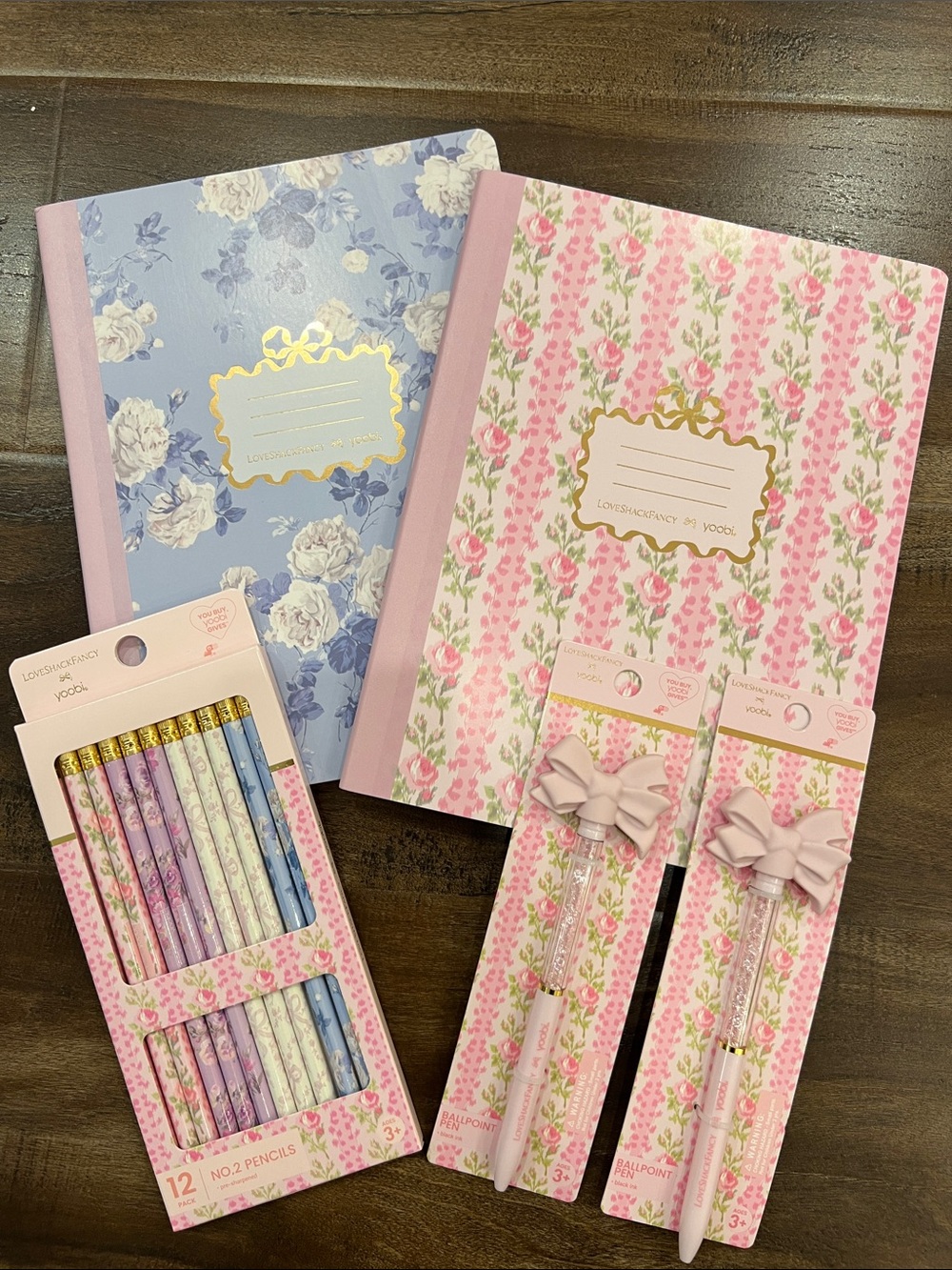 LoveShackFancy 2 composition books, pencils, & pens bundle